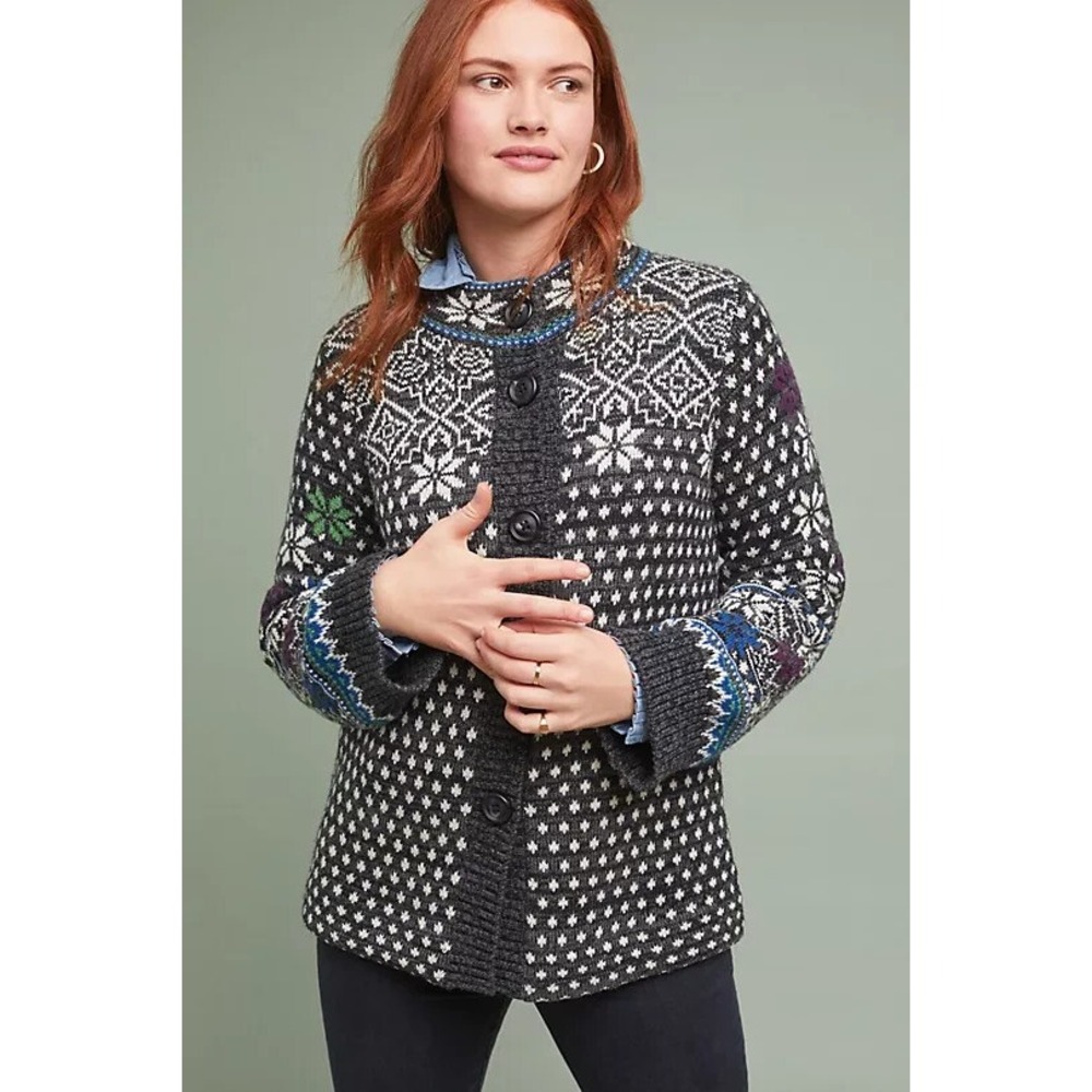 Anthropologie Rosie Neira Cardigan PXXS Nordic FairIsle Cotton Wool Sweater